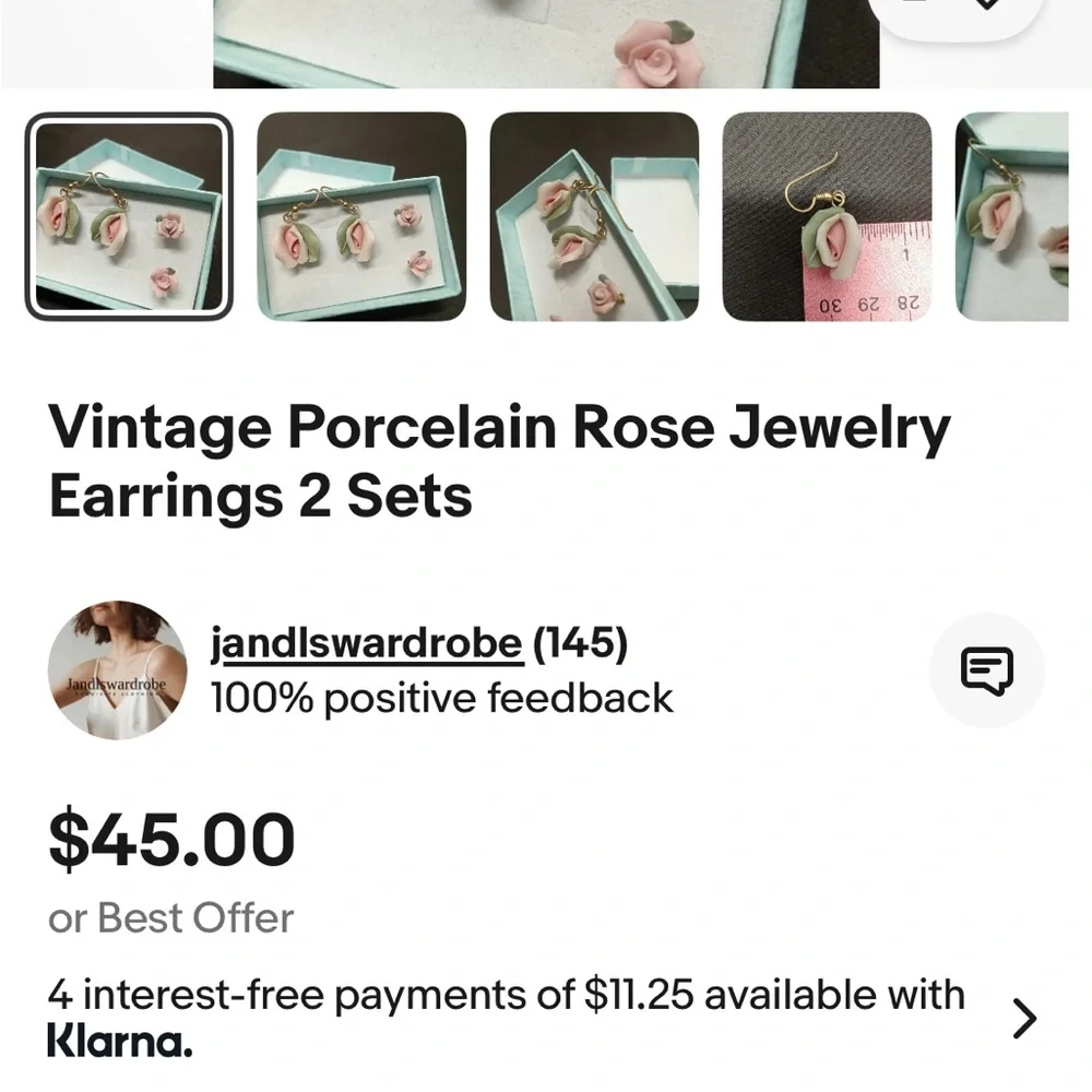 Vintage Porcelain Calla Lily Wire Earrings in Yellow Gold - Picture 2 of 9
